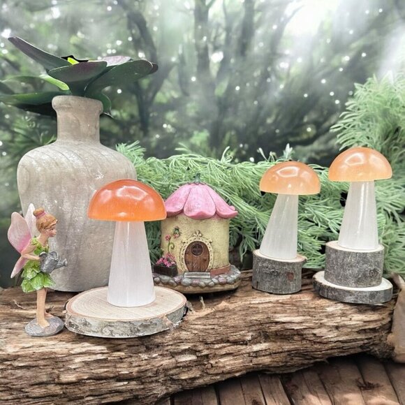 Selenite Crystal Mushroom Light Handcrafted Lamp Healing Glow Organic Home Décor - Picture 3 of 16